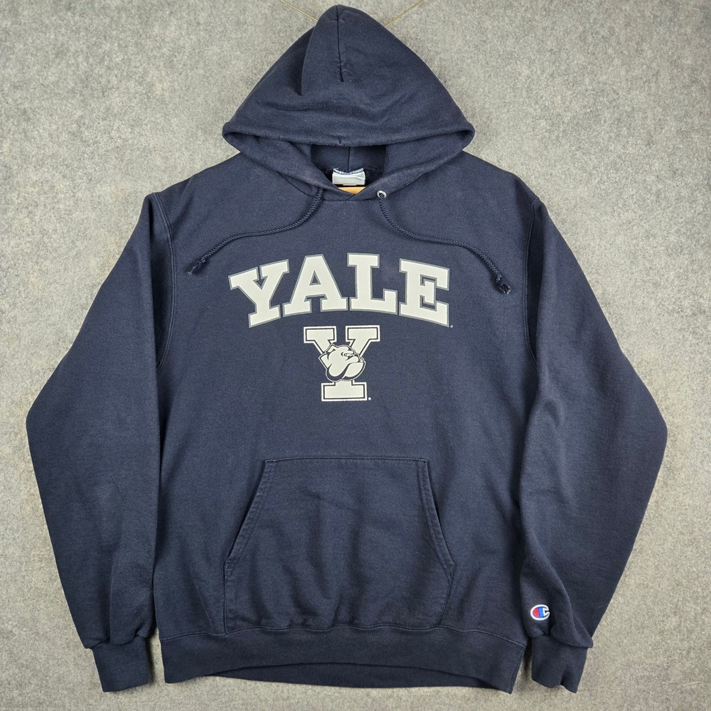 Champion Yale Hoodie Mens Medium Navy Blue Collegiate Ivy League Bulldog Logo